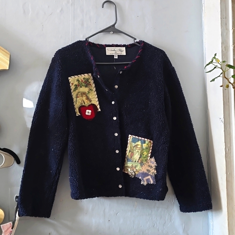 🎄Tasha Polizzi Saddleblanket Snap Sherpa Fleece Jacket Patchwork Kittens Xmas